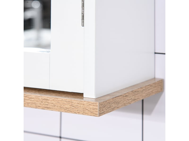 Armoire murale avec miroir pour salle de bain 2 niveaux avec 1 étagère réglable et 2 portes en bois- dim. 56i x 14p x 46h cm - Conforama R