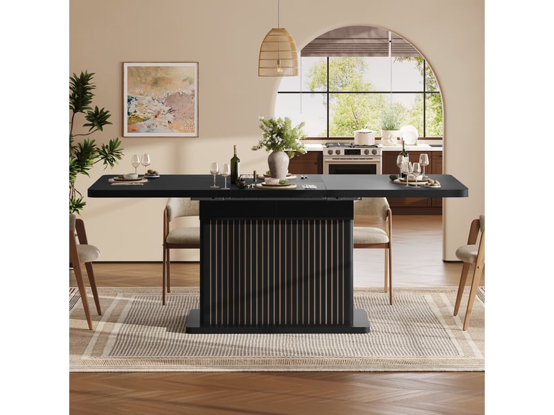 Table à manger extensible 120-160x80x76 cm table à manger 6 personnes rectangulaire moderne avec rangement caché, noir - Conforama D