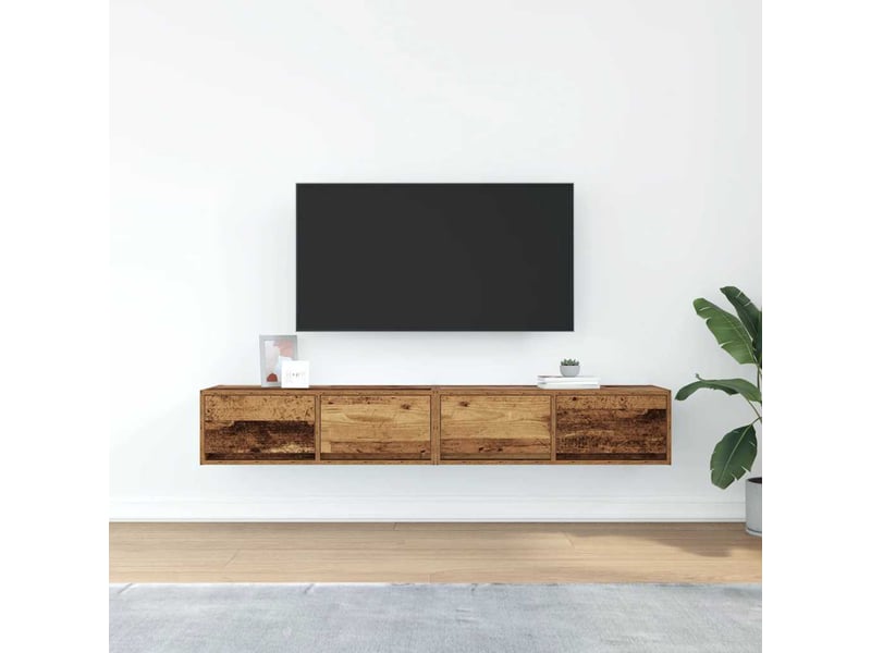  Lot de 2 meuble tv bas salon vieux bois 80x31x25,5 cm bois d'ingénierie shl32455  - Conforama C