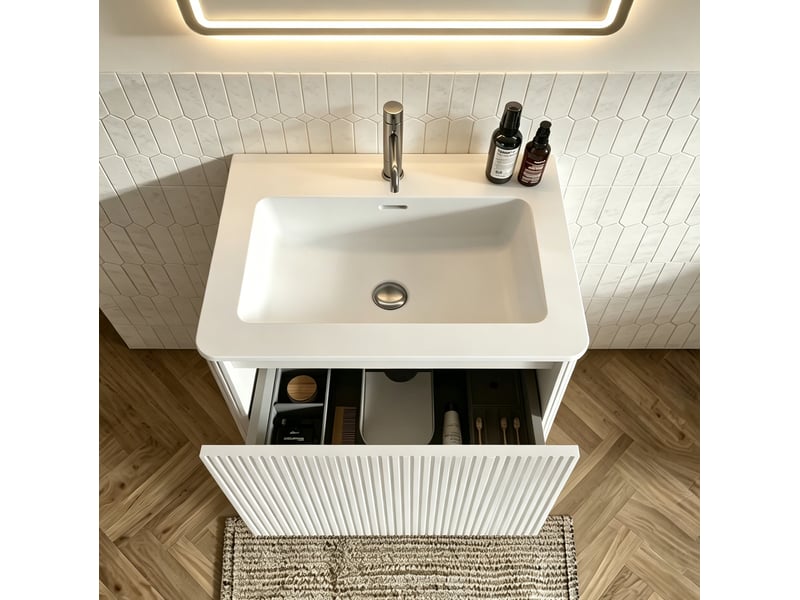  Ensemble meubles de salle de bains 61x48,5x37 cm led mdf blanc  - Conforama D