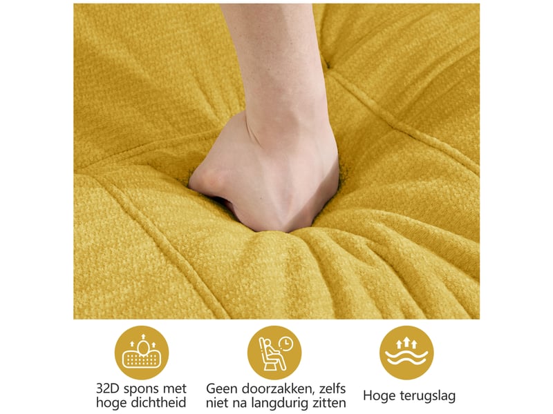  Canapé d'angle modulable 3 places avec ottoman sans structure rigide, en chenille jaune  - Conforama D