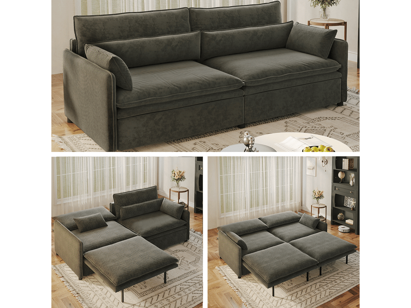  Canapé convertible 3 places 206 cm, 3-en-1 avec couchage double et rangement, dossier réglable, chenille, gris foncé OMNIGLINT TRADING LTD - Conforama B