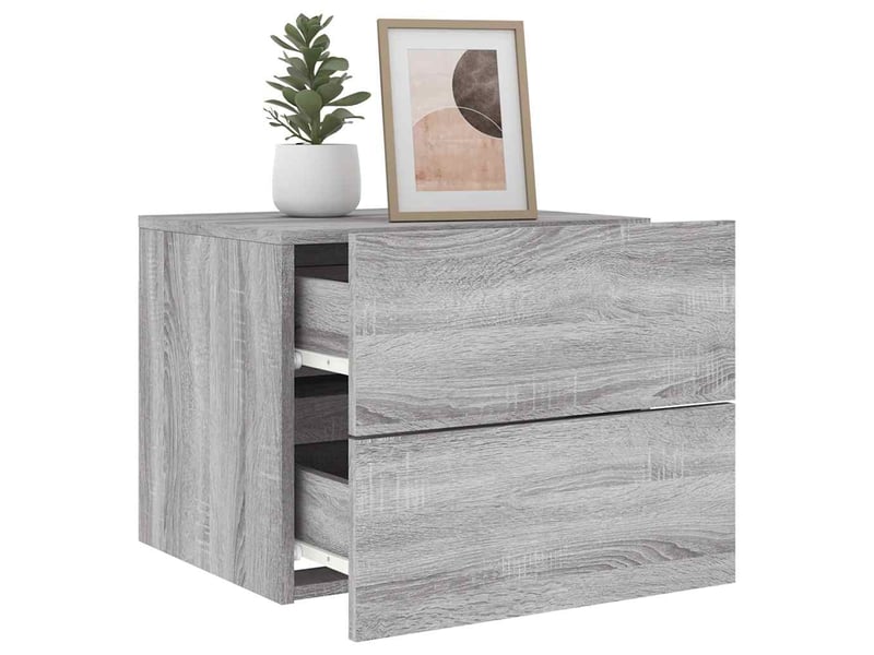  Lot de 2 tables de chevet - cabinet de chevet - table de nuit murales avec lumières led sonoma gris  - Conforama C