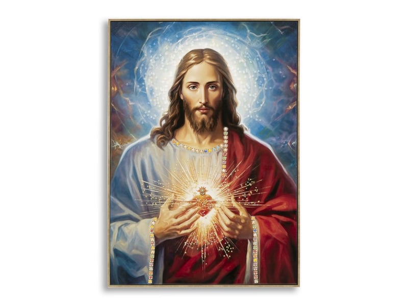  Tableau sur toile sacré-cœur de jésus avec cadre, 72x102 cm  - Conforama A