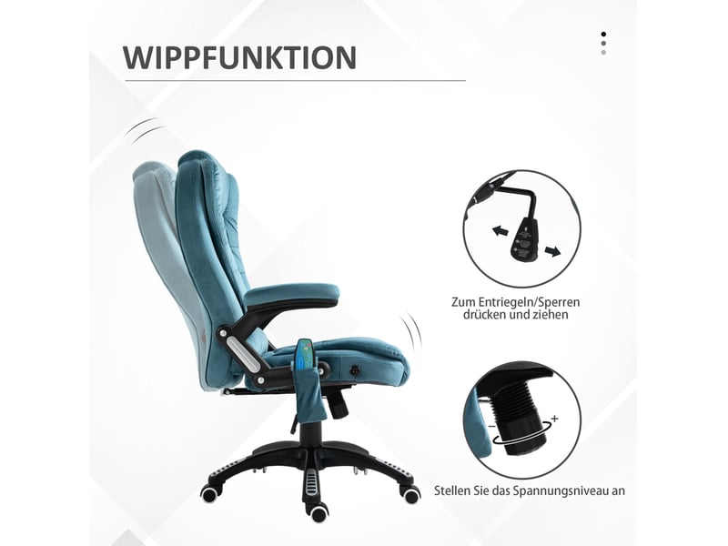 Fauteuil de bureau bleu avec massage, chauffage et hauteur réglable - Conforama D