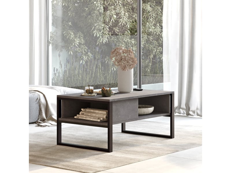  Table basse table de salon en bois mdf mélaminé argent l 100 cm avec structure métal industriel  - Conforama A