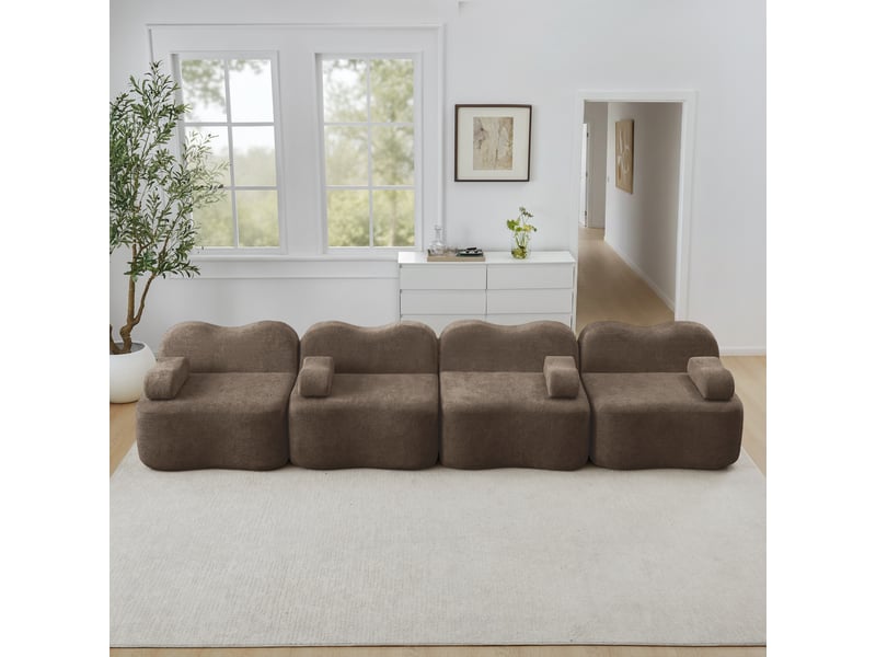  Canapé modulaire 4 places avec assise profonde et accoudoirs ergonomiques en velours marron  - Conforama B
