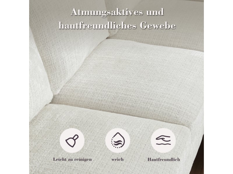  Canapé 4 places avec ottomane et rangement – velours, accoudoirs confortables, porte-gobelets, poches, pieds plastiques  - Conforama E