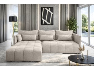 Canapé d'angle réversible convertible <strong>AX LIVING </strong> <strong>Cosmova</strong> 4 places Velours beige avec coffre de rangement