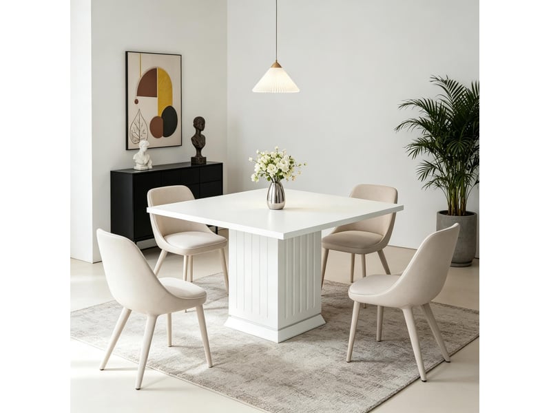  Table de salle à manger carrée blanche 90 x 90 cm pour 4 personnes, pratique pour vos repas quotidiens  - Conforama E