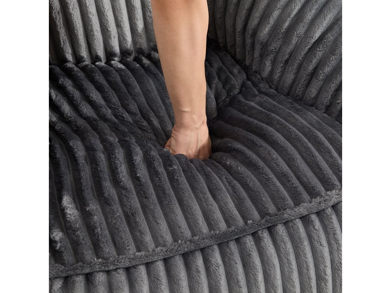  Fauteuil pouf sans assemblage, peluche bouclée rayée,gris, dimensions 92×98×73 cm  - Conforama E