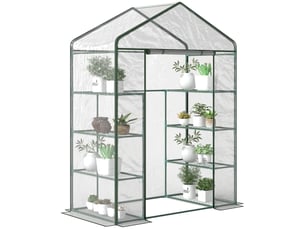 Serre extérieurjardin 4 niveaux étagères, acier, plantesfleurstomates, 143x73x195 cm, transparente.