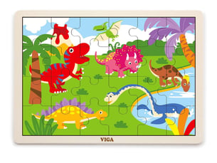 Puzzle en bois viga 51460 - dinosaures, 24 pièces sur support