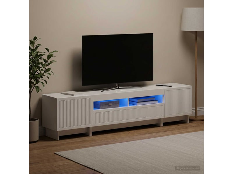  Meuble tv - banc tv - meuble de rangement led 5 pièces blanc brillant bois d'ingénierie  - Conforama C