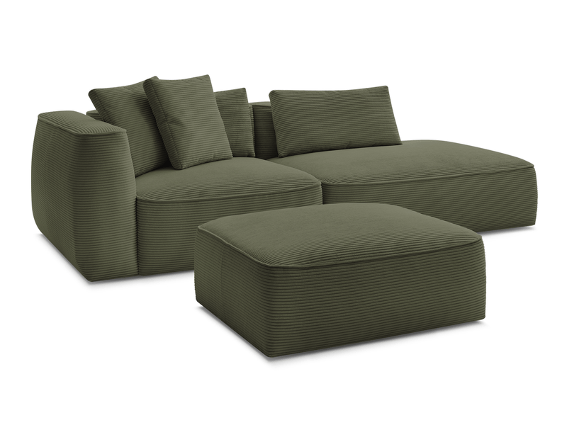  Bobochic canapé droit fixe 3 places leopold velours côtelé avec pouf vert clair  accoudoir gauche LEOPOLD - Conforama A