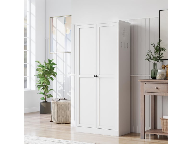  Buffet de cuisine - 155x70x35 cm - meuble de rangement avec 4 étagères réglables et structure en métal - blanc  - Conforama C