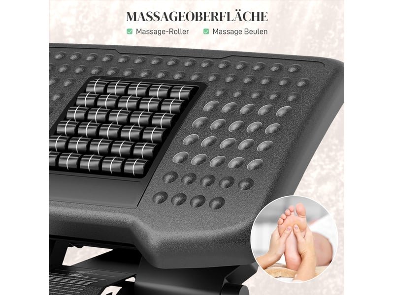  Repose-pieds de bureau réglable 46 x 35 x 17 cm noir en abs, rouleaux de massage et surface antidérapante  - Conforama D
