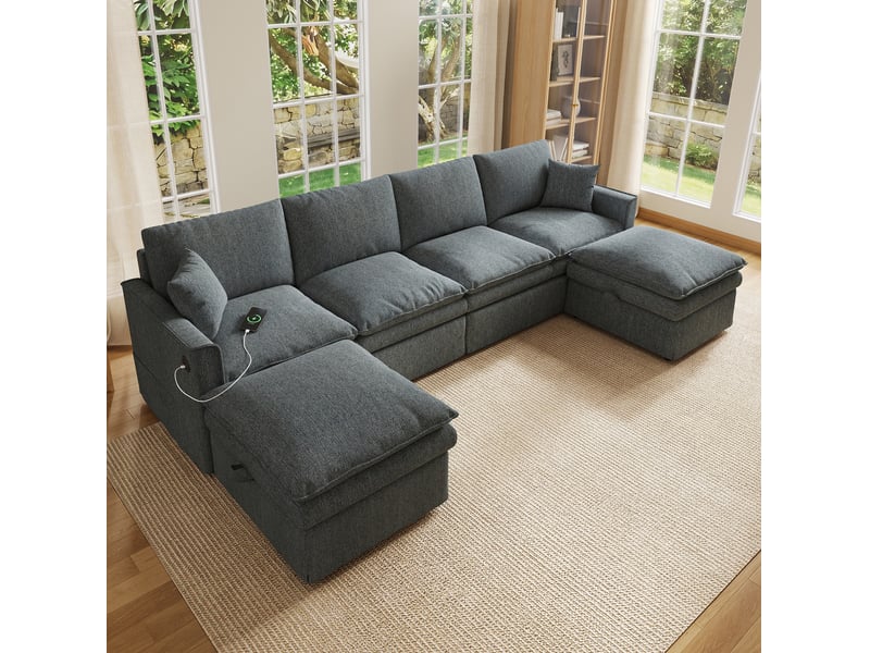  Canapé d'angle modulable 6 places ul avec rangements 277x135 cm evryae  - Conforama C
