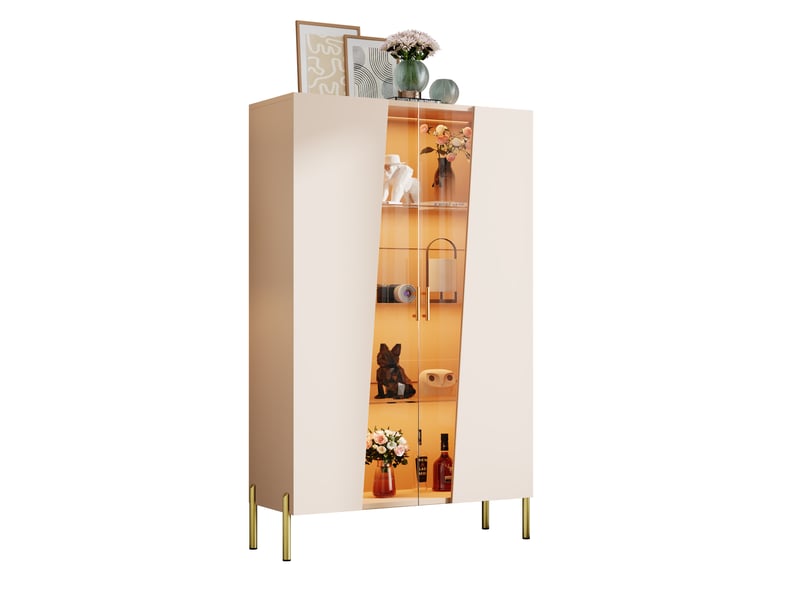  Vitrine led, porte en verre asymétrique, 3 étagères réglables et pieds métal, pour séjour 72 × 40 × 145 cm  - Conforama A