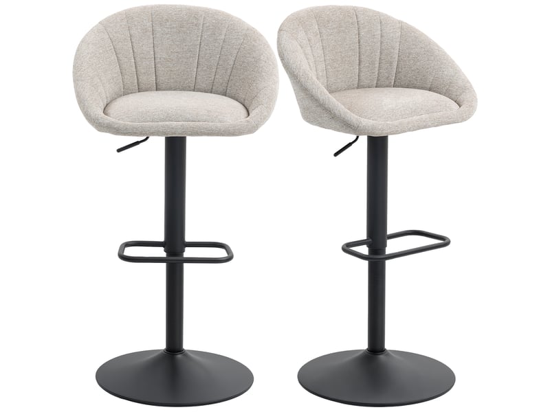  Lot de 2 tabourets de bar, chaises de bar hauteur réglable avec dossier et accoudoirs, repose-pieds, beige  - Conforama A