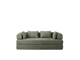 Canapé convertible 4-en-1 en tissu chenille vert, 4 configurations, sans montage, 4 coussins inclus, design modulable