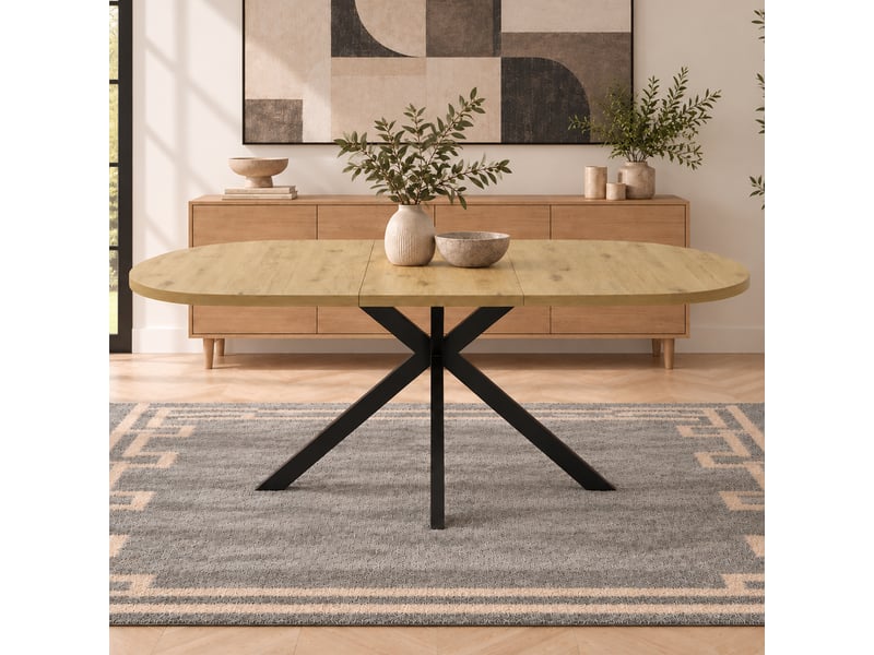 Table à manger extensible ovale couleur bois, 120/160 x 80 cm, 4–6 places - Conforama B
