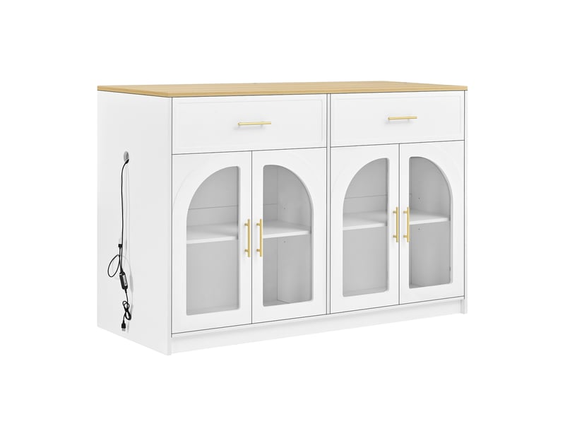  Îlot de cuisine avec led, tiroirs et étagères réglables - lpospi - portes transparentes mdf blanc 135 × 55 × 91 cm  - Conforama A