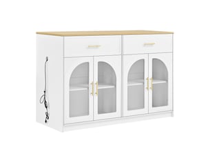 Îlot de cuisine avec led, tiroirs et étagères réglables - portes transparentes mdf blanc 135 × 55 × 91 cm