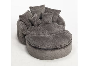 Fauteuil rond surdimensionné 138x190.5x63 cm, dossier large, coussins inclus, mousse dense, polyester, gris