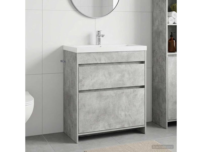  Meuble sous lavabo de salle de bain, commode gris béton shl9638  - Conforama B