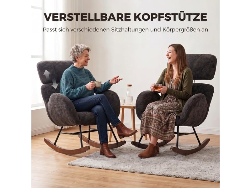  Fauteuil à bascule rembourré avec appui-tête réglable, revêtement en velours à motif gouttes de pluie, gris foncé  - Conforama R