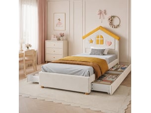 Lit avec rangement 90x200 cm <strong>HAVRYA</strong>  <strong></strong> coloris beige