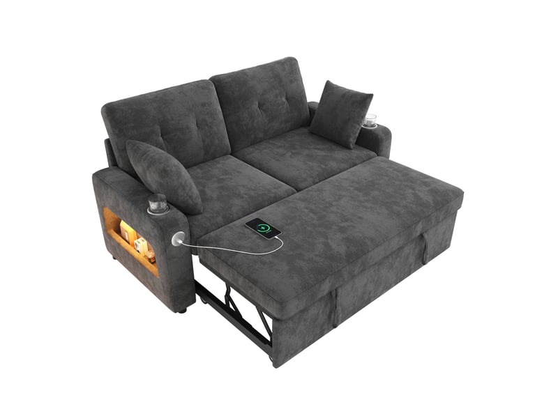  Canapé convertible 2 places 141,5 x 131 x 83,5 cm gris en chenille, couchage et ports usb type-c  - Conforama A