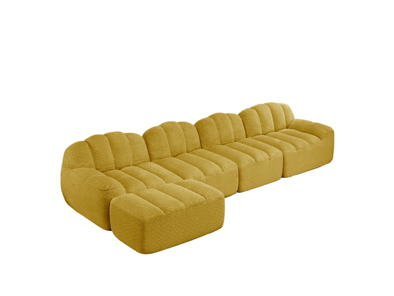 Canapé modulaire 4 places avec pouf en tissu bouclette jaune - Conforama A
