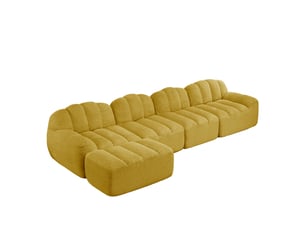 Canapé modulaire 4 places avec pouf en tissu bouclette jaune