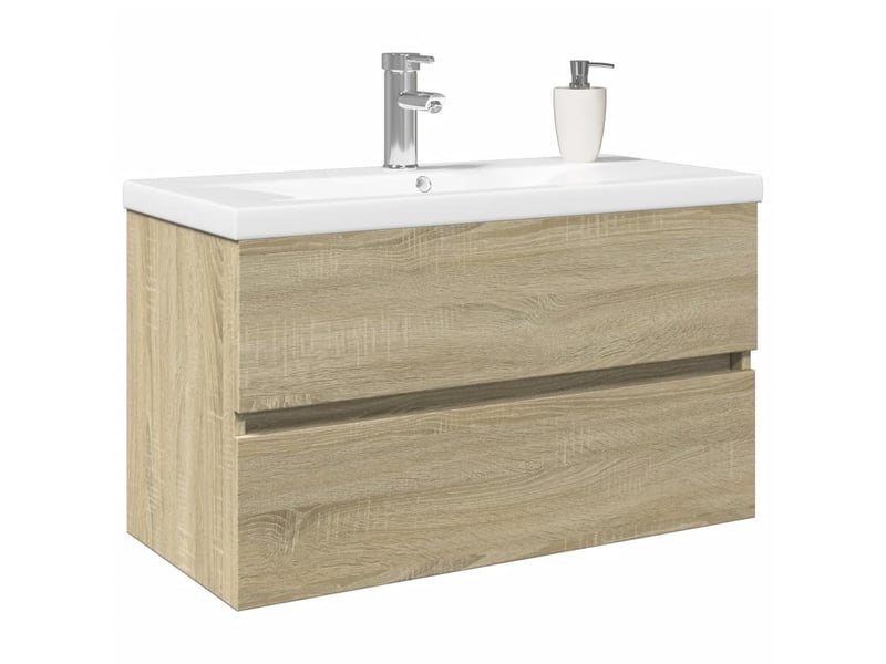  Ensemble de meubles de bain 2 pcs céramique et bois d'ingénierie shl3113  - Conforama C