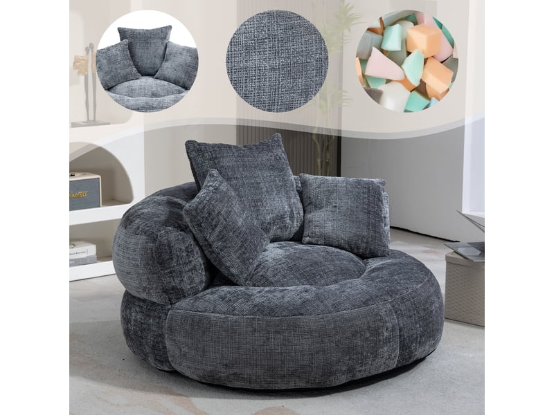  Pouf gamer avec dossier haut, fauteuil de sol ergonomique en chenille gris, canapé paresseux 1 place pour chambre et salon  - Conforama B