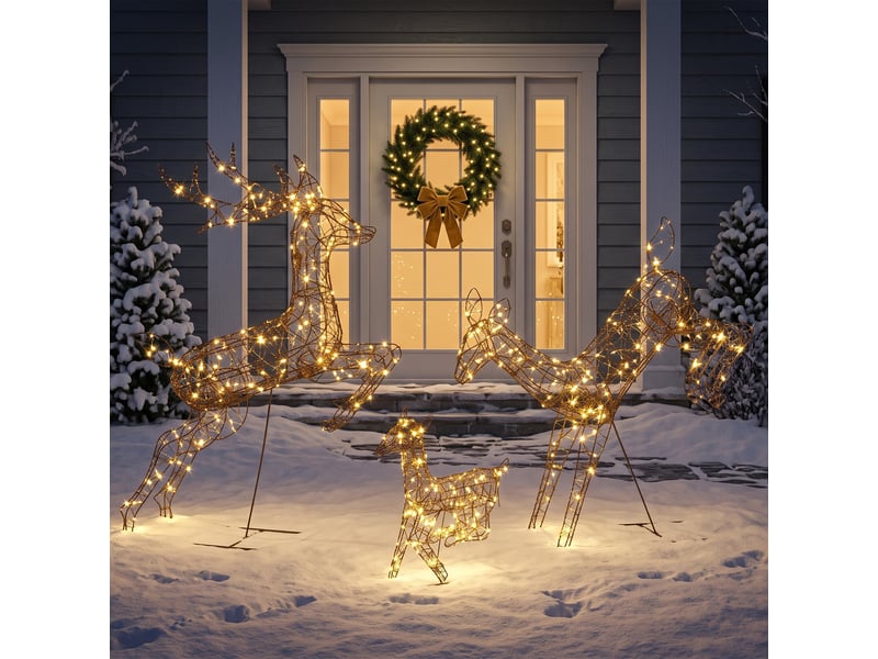  Lot de 3 rennes lumineux noël extérieur 120 cm, cerf lumineux noël avec 200 led blanc chaud, 8 modes et minuterie  - Conforama D