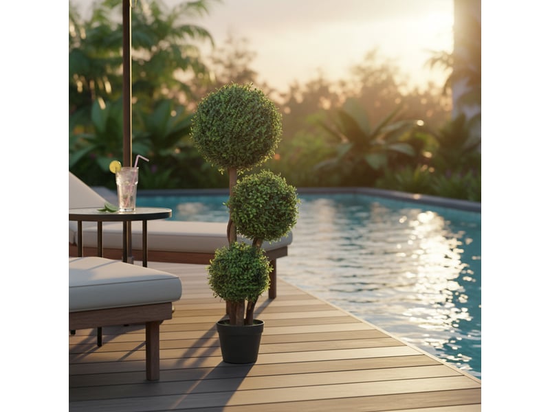  Plante artificielle topiaire buis 3 boules h.100 cm 3 vrais troncs et lianes  - Conforama D
