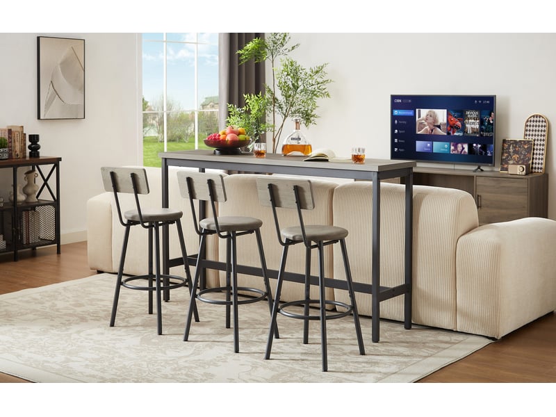  Ensemble table de bar industriel 160 cm avec 3 tabourets rembourrés gris et noir pour cuisine et séjour  - Conforama B