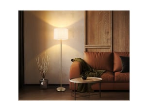 Globo truett lampadaire avec abat-jour en laiton mat et lin blanc, douille e27