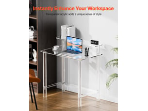 Vevor bureau d'ordinateur table en acrylique à 2 niveaux avec support d'écran
