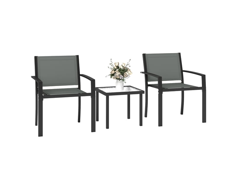  Ensemble table et chaises de patio 3 pièces avec 2 chaises en textilène et table en verre trempé gris clair  - Conforama B