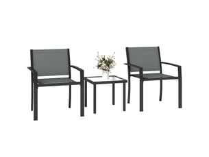 Ensemble table et chaises de patio 3 pièces avec 2 chaises en textilène et table en verre trempé gris clair