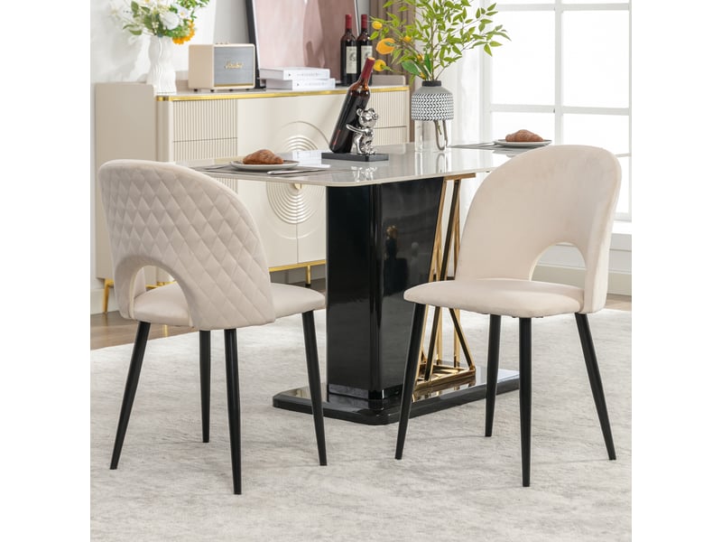  Lot de 2 chaises de salle à manger,47x44x84 cm,avec pieds réglables,velours,beige  - Conforama B