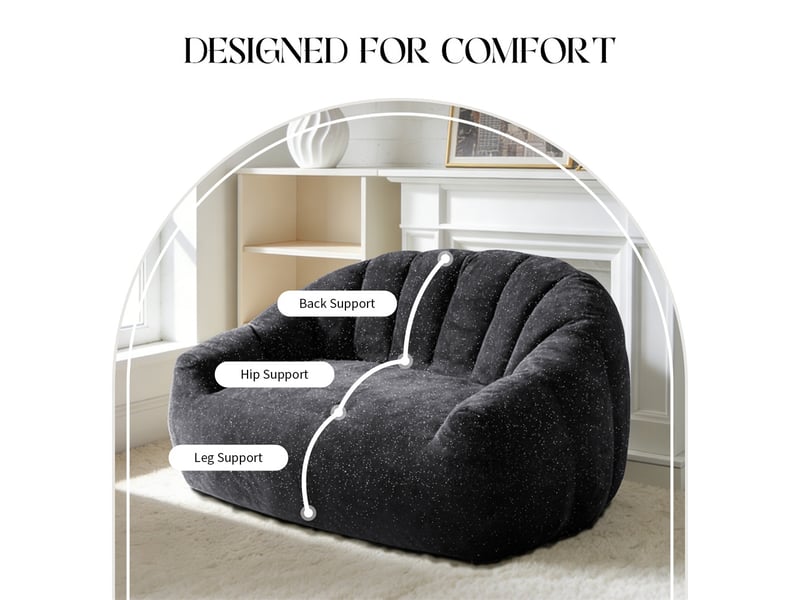  Fauteuil poire géant patte d'ours - 140x98x61cm - canapé pouf rembourré avec accoudoirs tissu flanelle doux - noir  - Conforama C