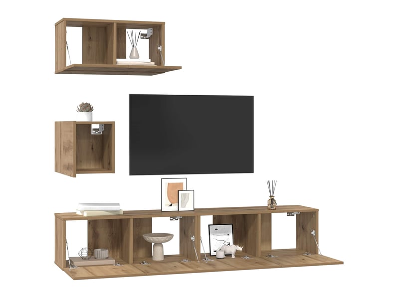  Ensemble meuble tv - banc tv - meuble de rangement 3 pcs chêne artisanal bois d'ingénierie  - Conforama C