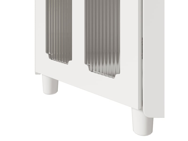  Meuble d'angle led avec 2 portes vitrées et niche ouverte, rangement pour salle de bain ou salon, mdf blanc laqué  - Conforama E