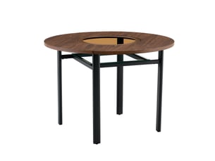 Table à manger ronde ø100 cm – marron et noir – plateau mdf avec verre de sécurité et étagère basse
