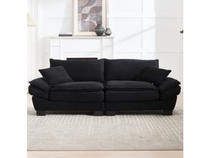 Canapé droit 2 places 224 x 81 x 81 cm – noir – velours, assise profonde, 2 coussins et accoudoirs